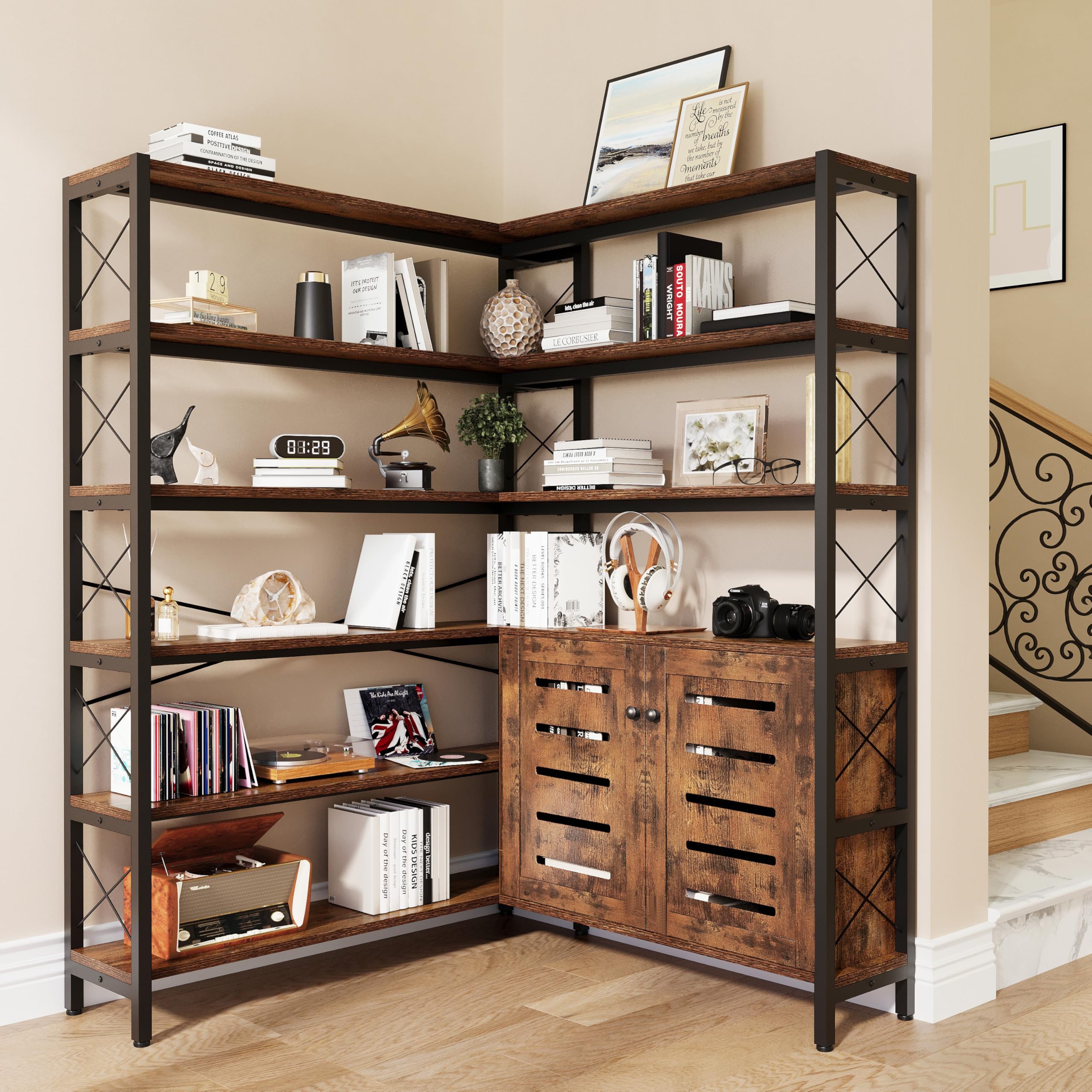 Amazon.com: Wildhome 6-Shelf Corner Bookshelf, Vintage Industrial